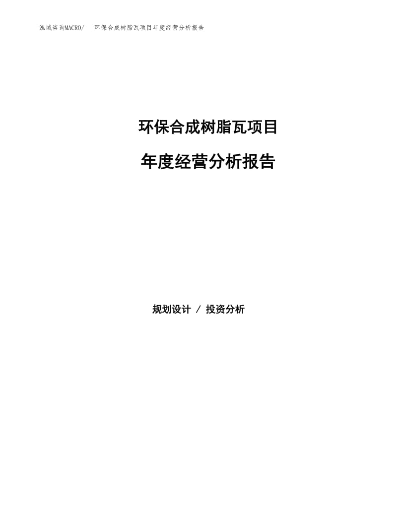 环保合成树脂瓦项目年度经营分析报告